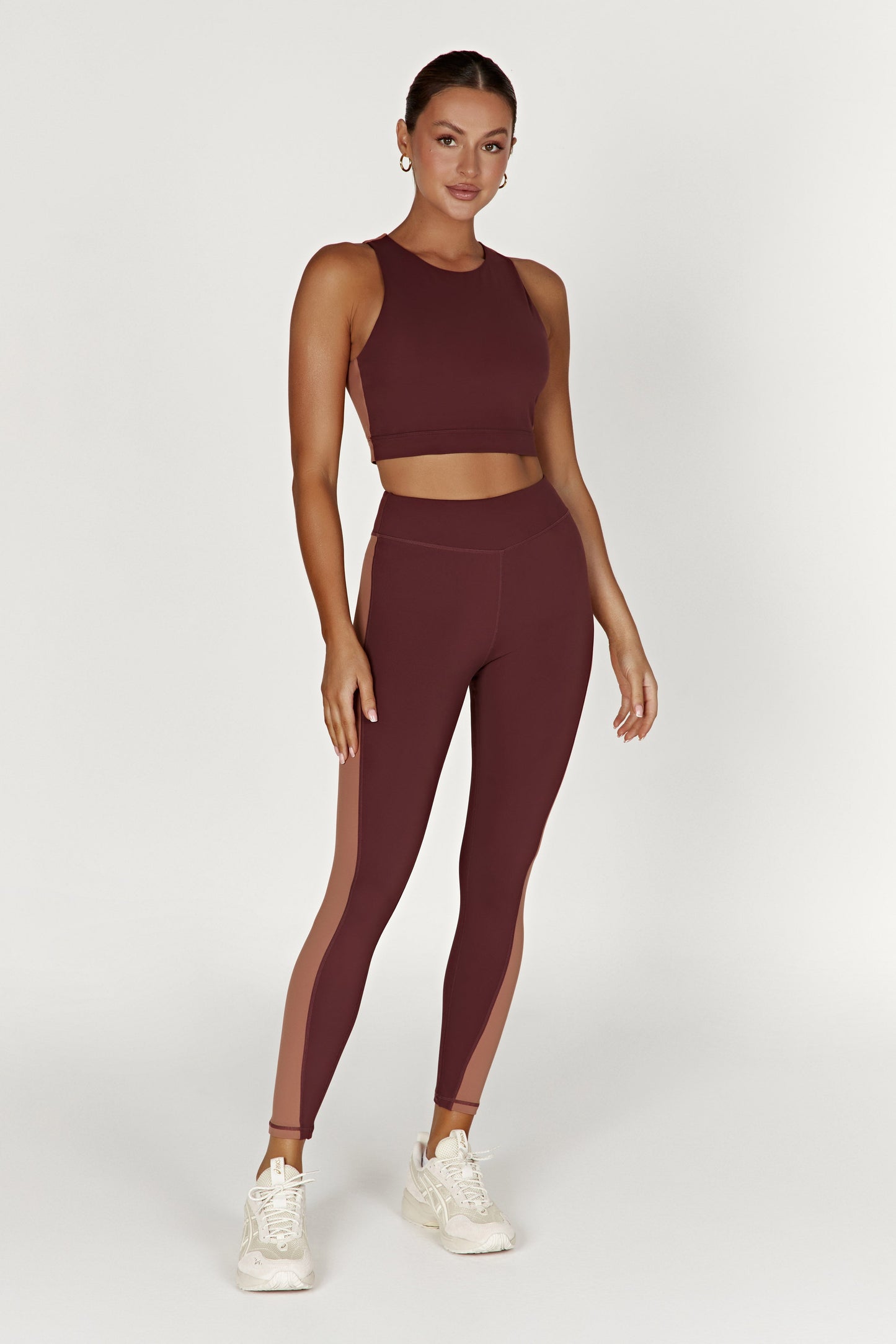 Libby Two Tone Panel Leggings - Mahogany/Tan