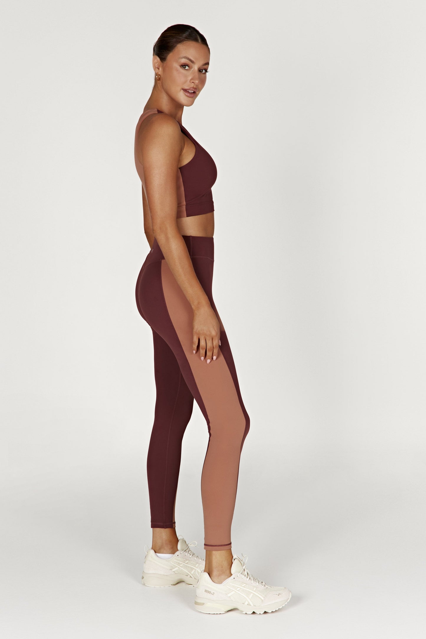 Libby Two Tone Panel Leggings - Mahogany/Tan