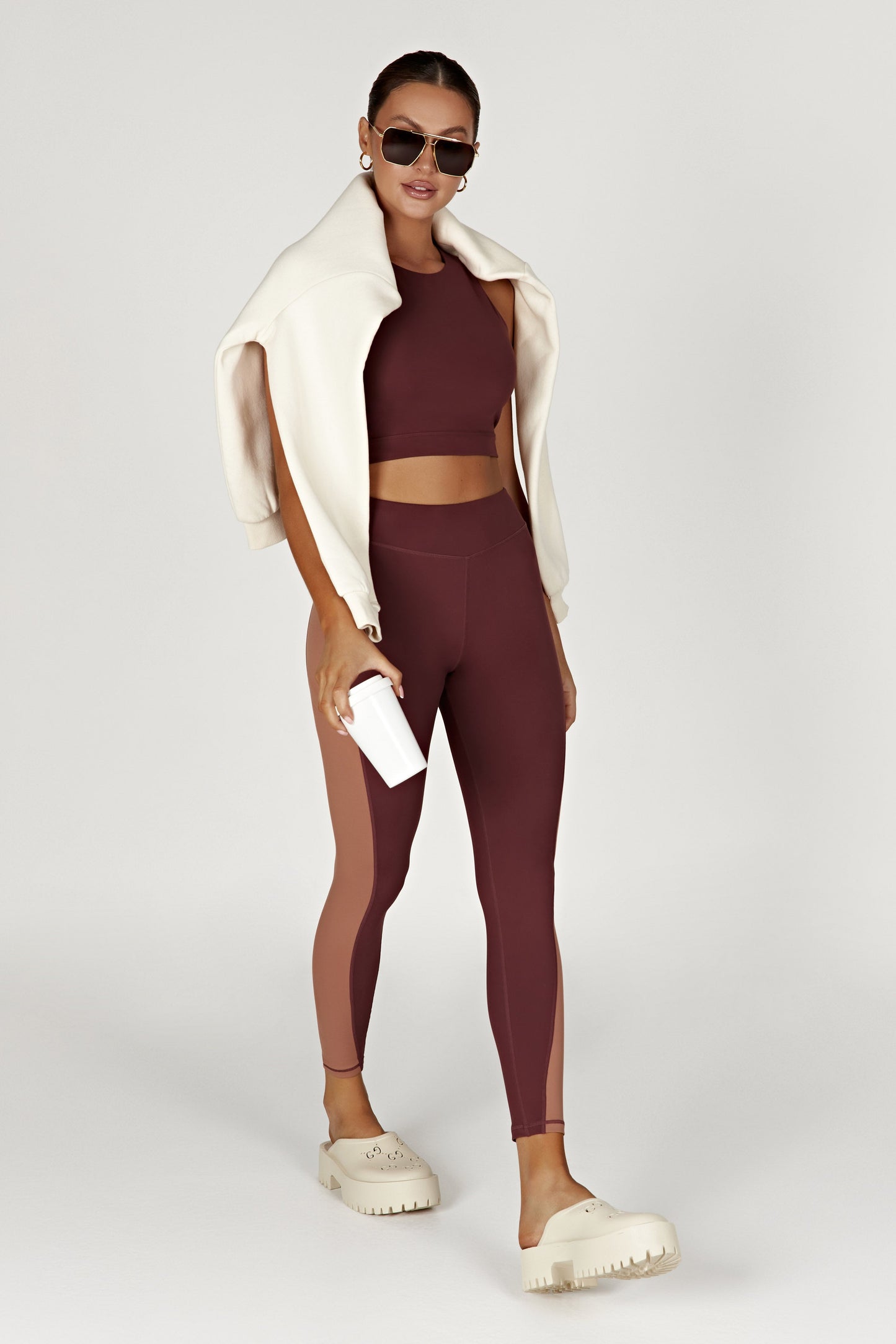 Libby Two Tone Panel Leggings - Mahogany/Tan