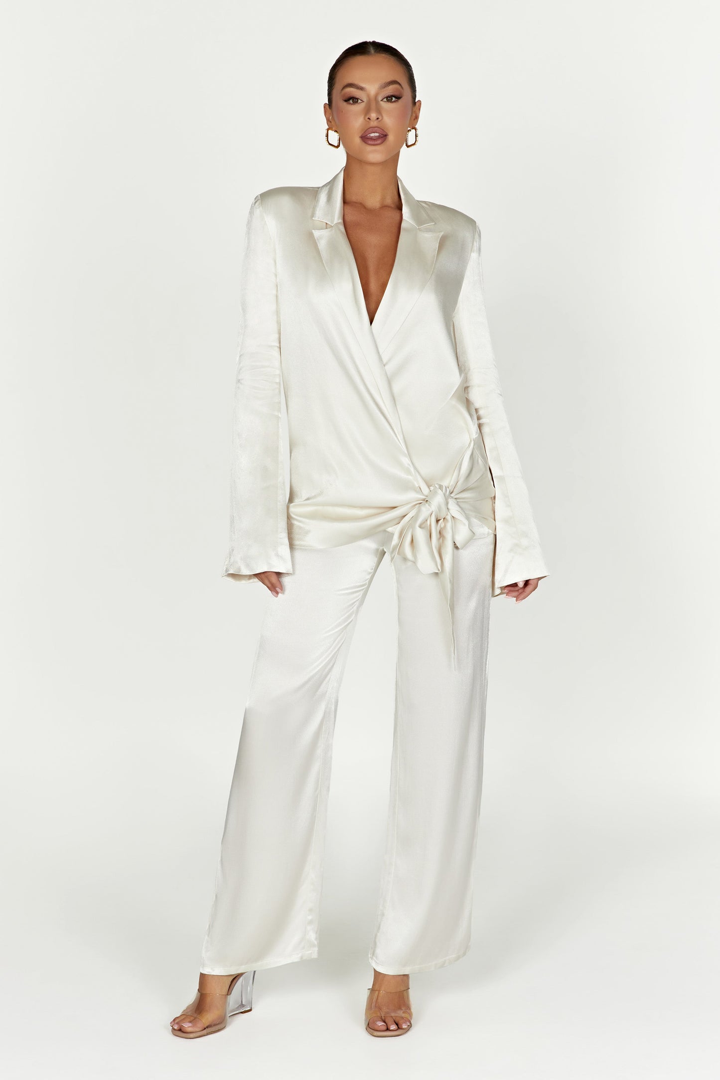 Aspyn Satin Blazer Jacket - Ivory