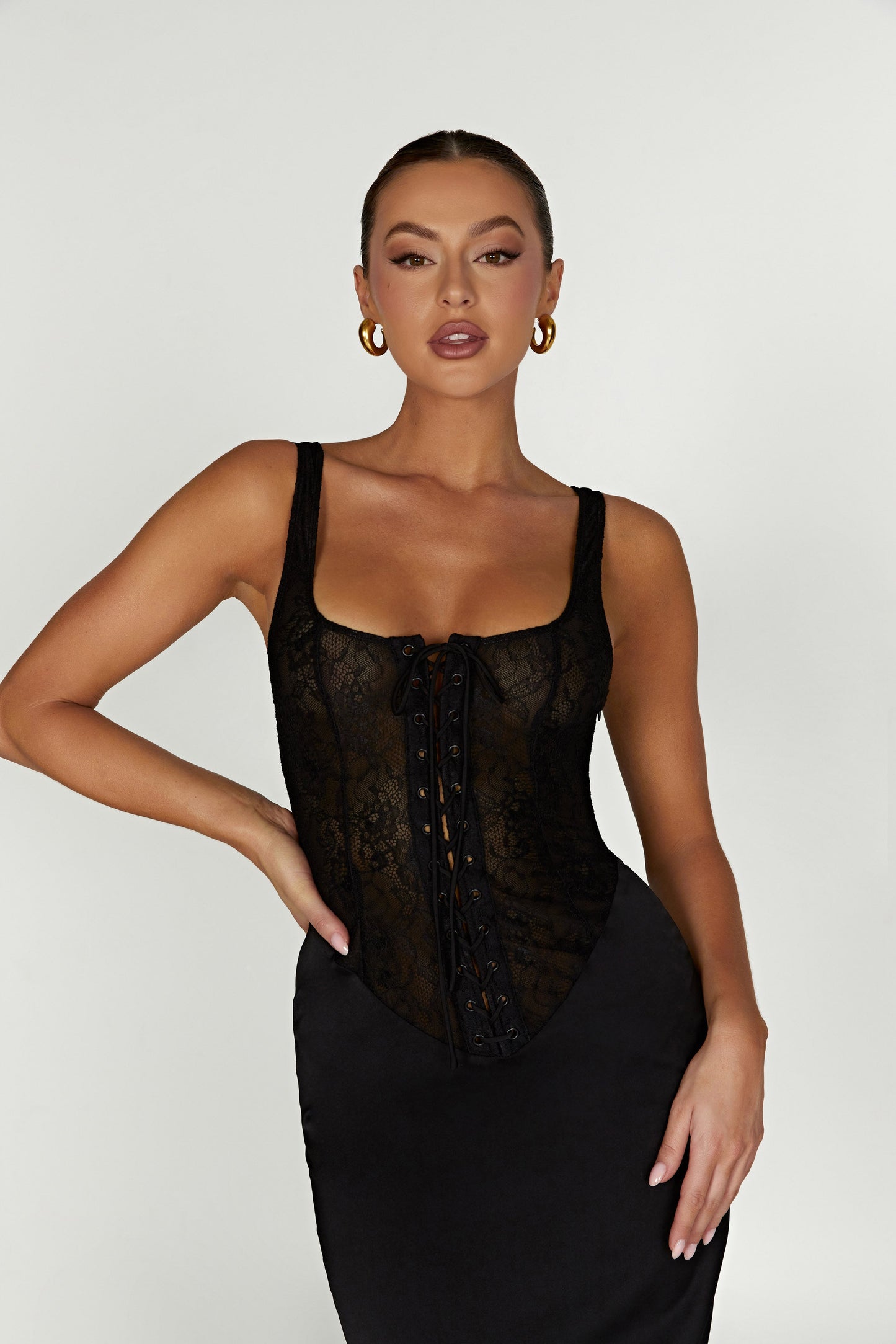 Octavia Lace Corset Maxi Dress - Black