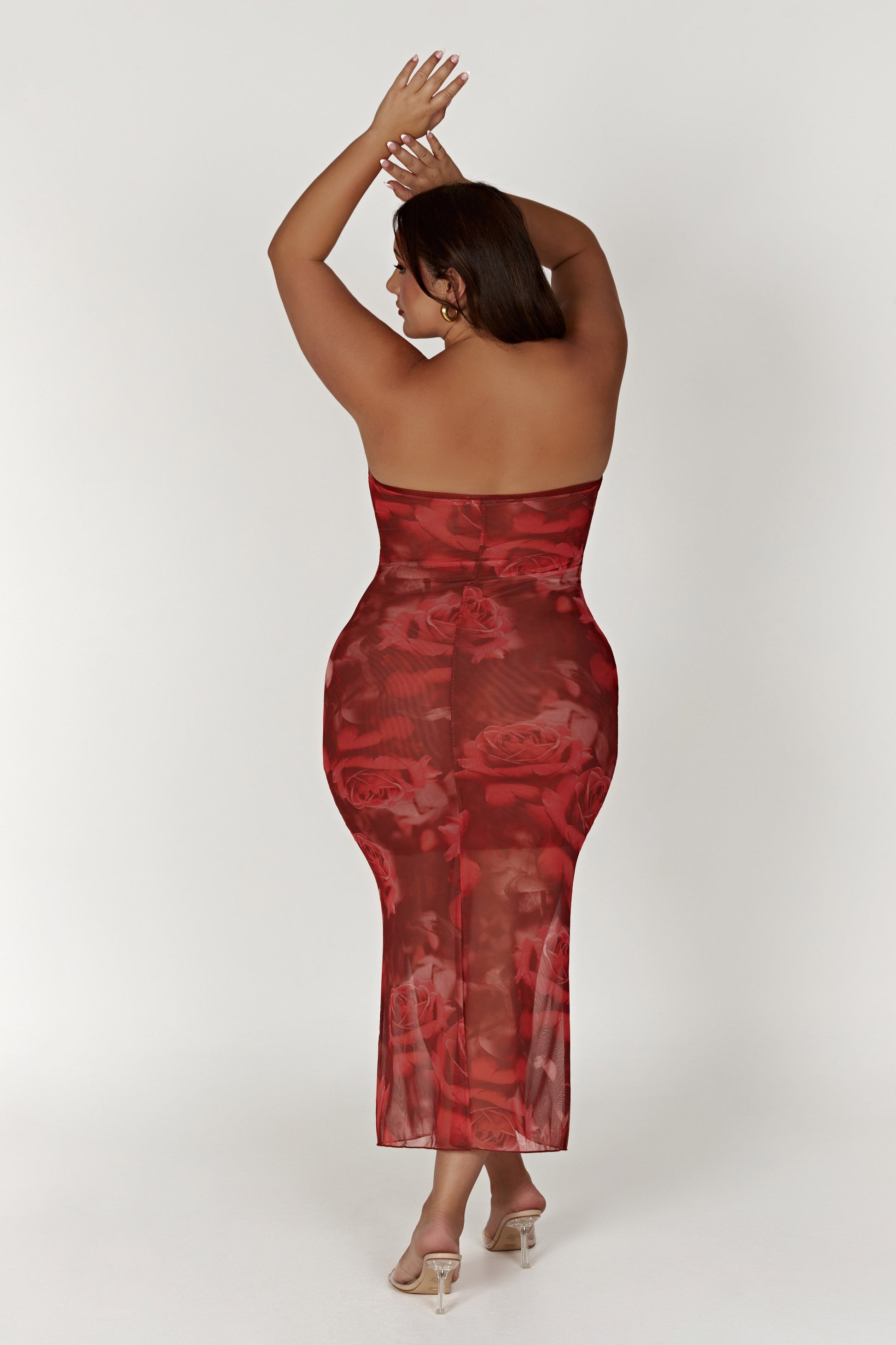 Aphrodite Strapless Mesh Dress - Oversized Rose Print #9