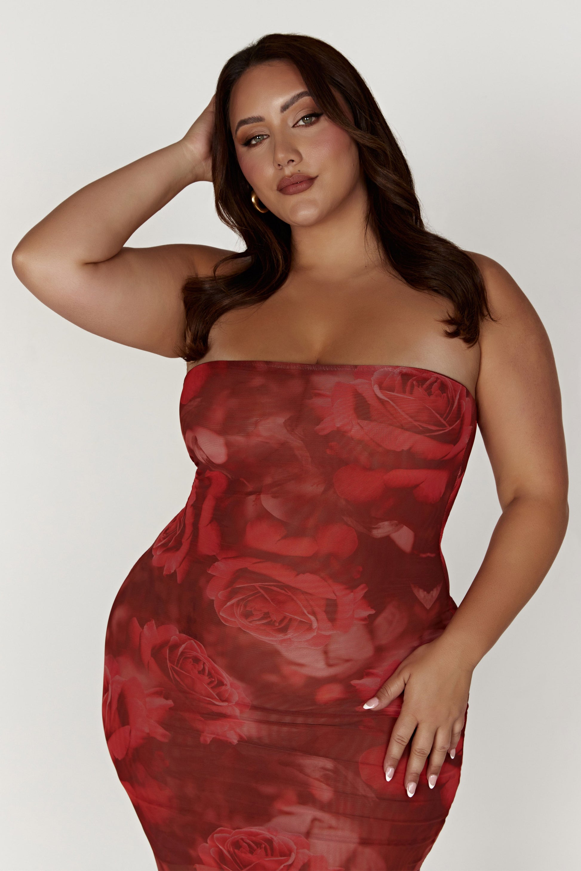 Aphrodite Strapless Mesh Dress - Oversized Rose Print #8