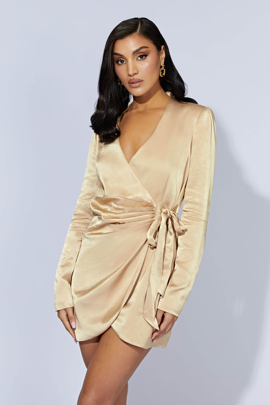 Saira Tie Up Mini Dress - Wheat