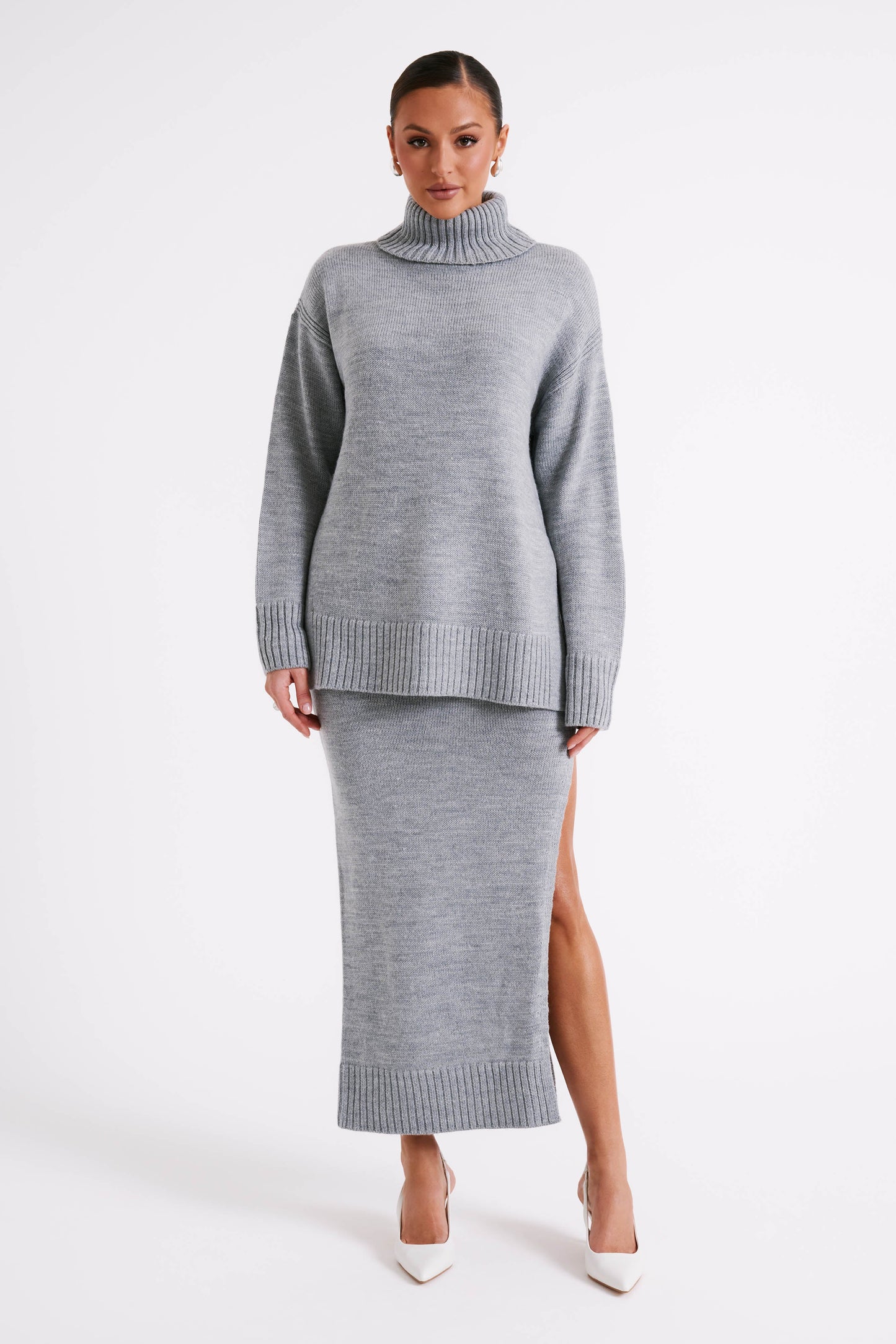 Brittany Knit Midi Skirt - Grey Marle