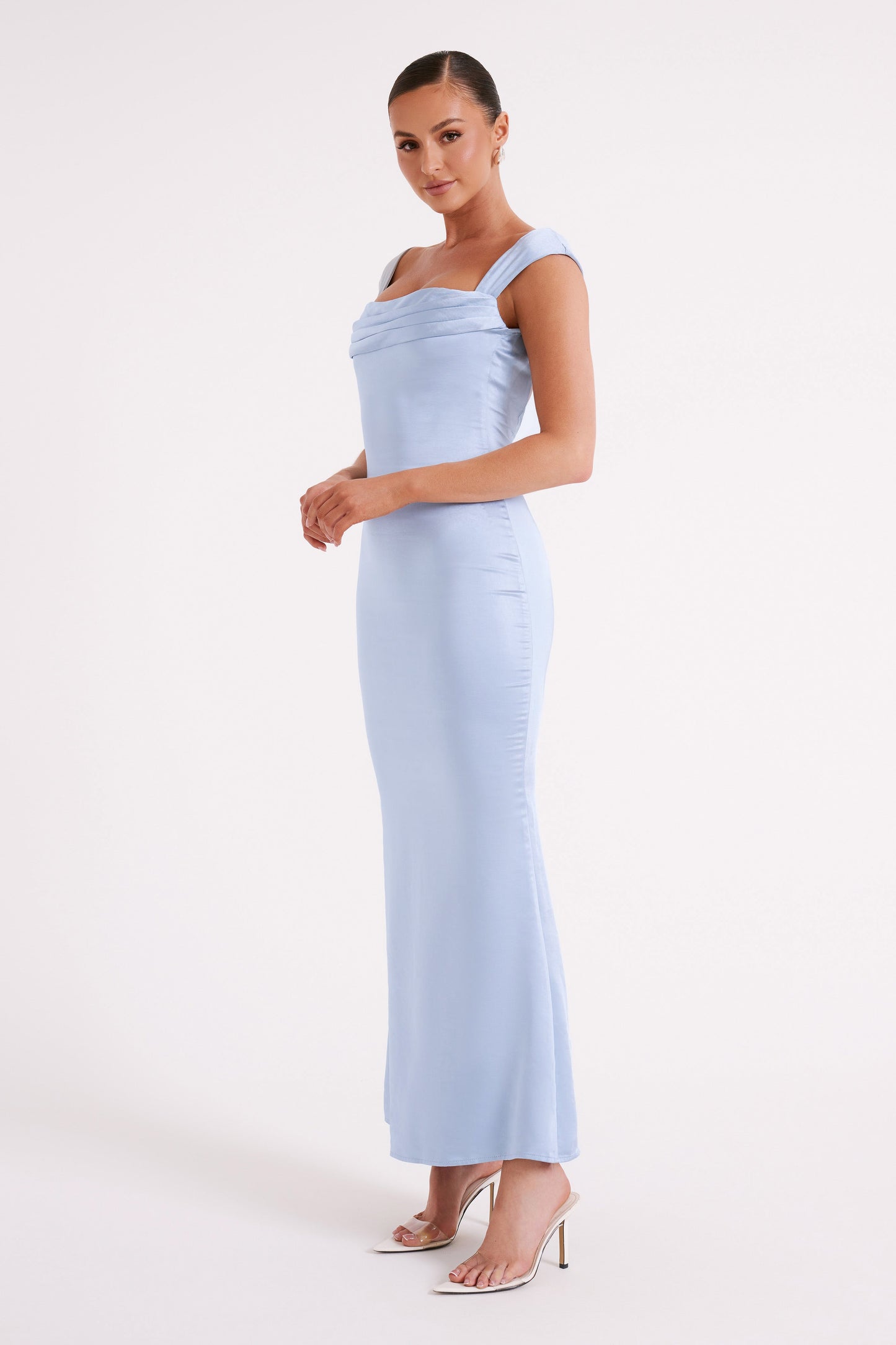 Lacey Backless Satin Maxi Dress - Ice Blue