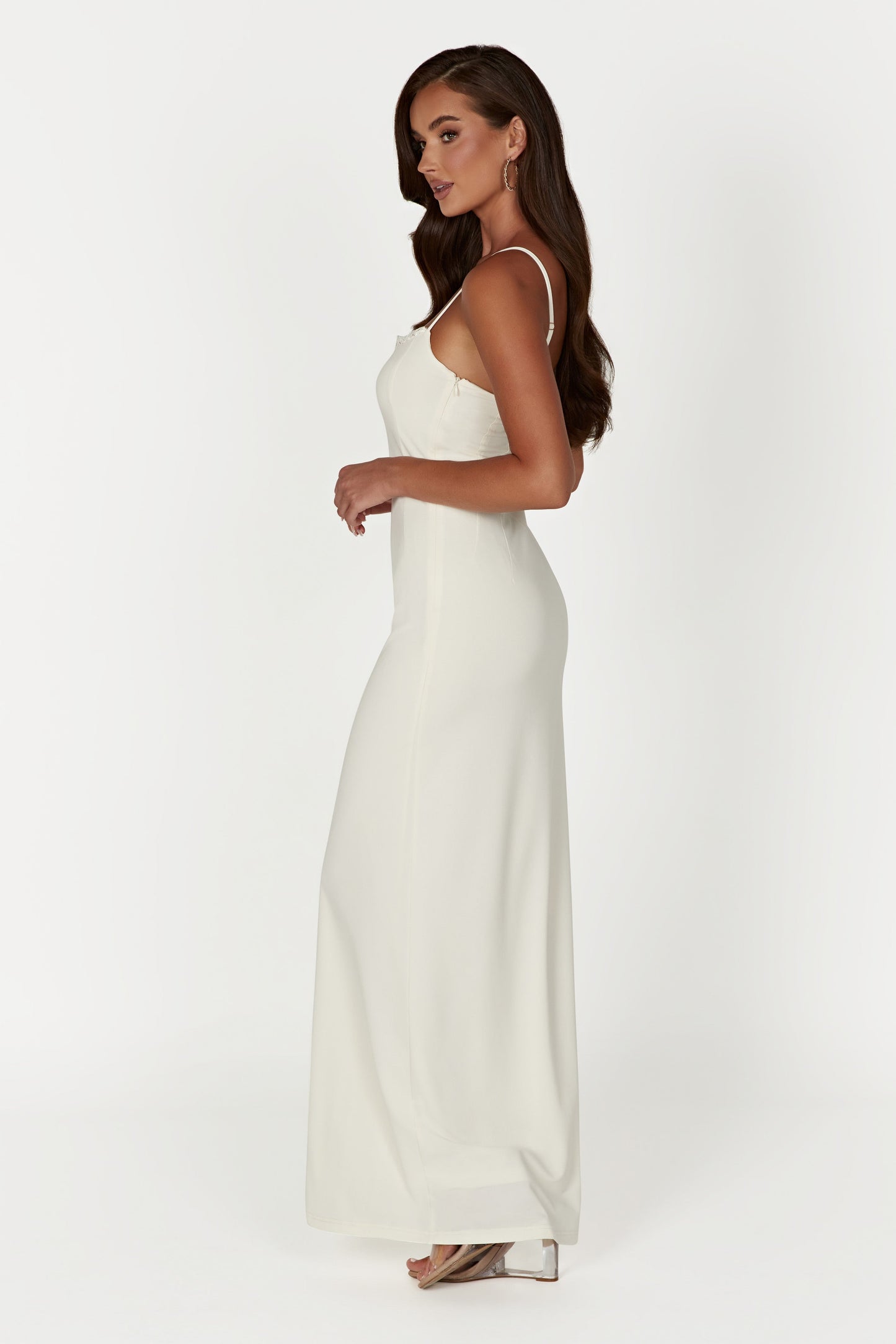 Amorette Lace Trim Maxi Dress - Bone