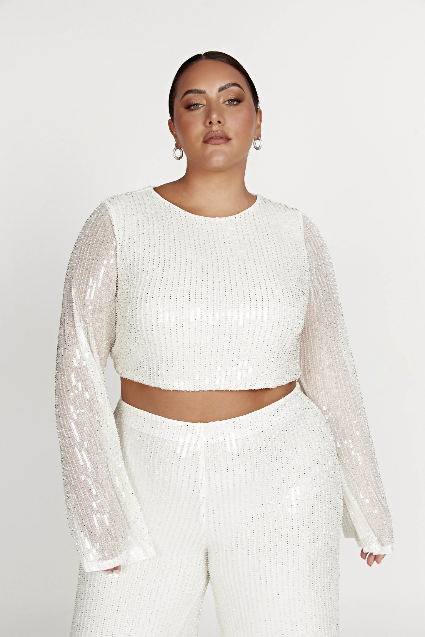 Diaz Long Sleeve Sequin Top - White