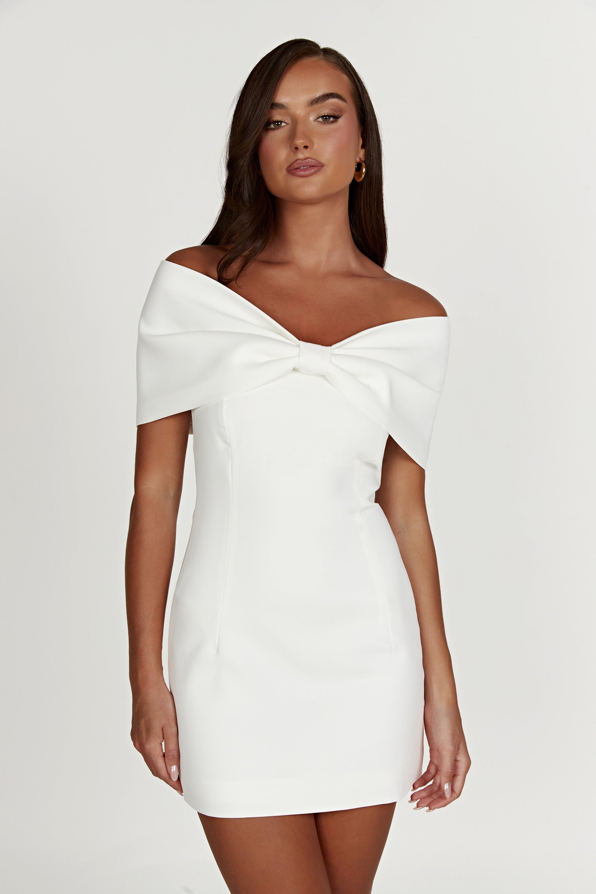 Gwyneth Off Shoulder Bow Mini Dress - White #2