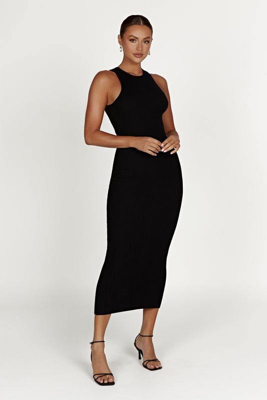 Sienna Knit Midi Dress - Black