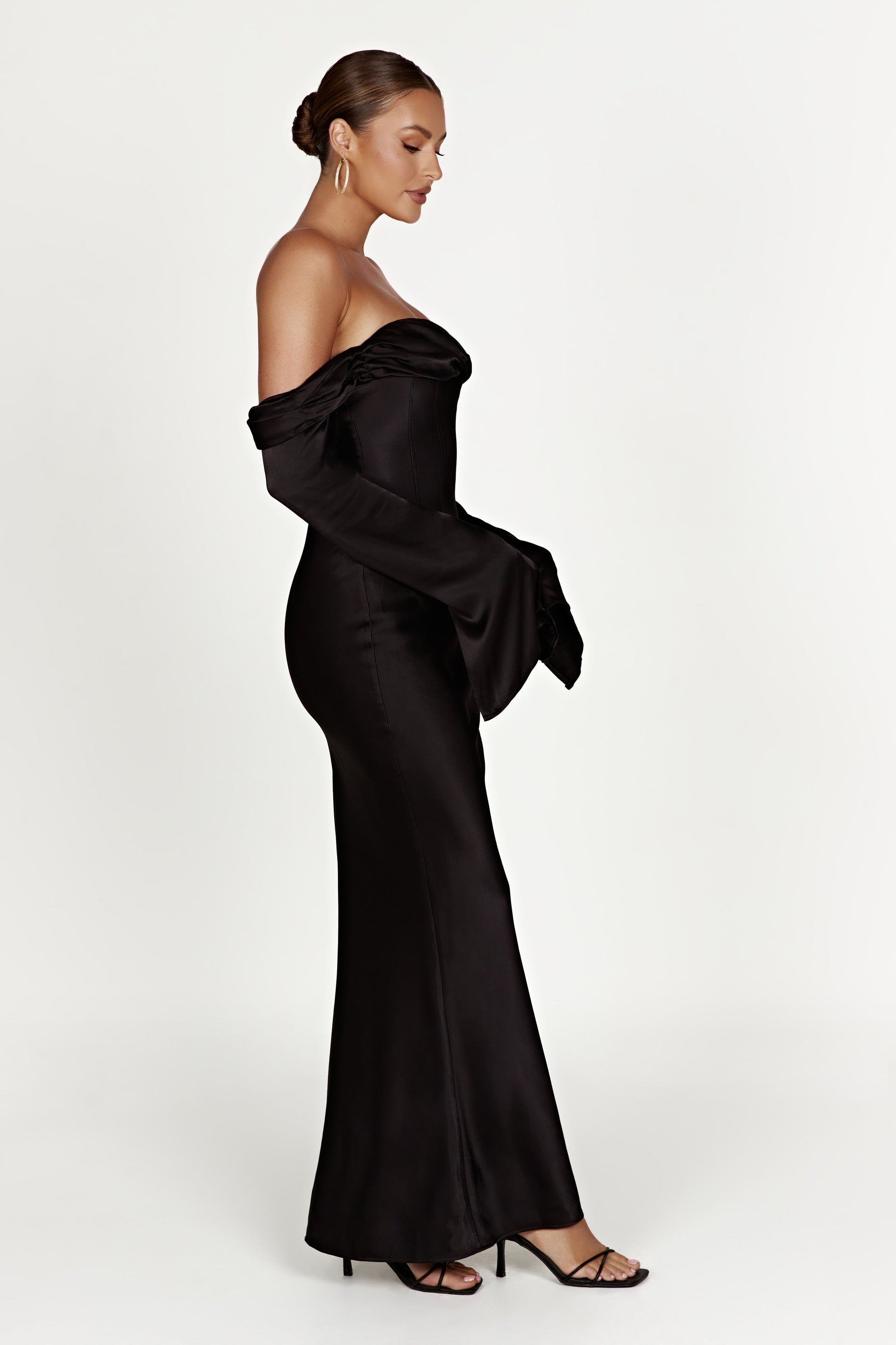 Giselle Off Shoulder Cowl Neck Maxi Dress - Black #6