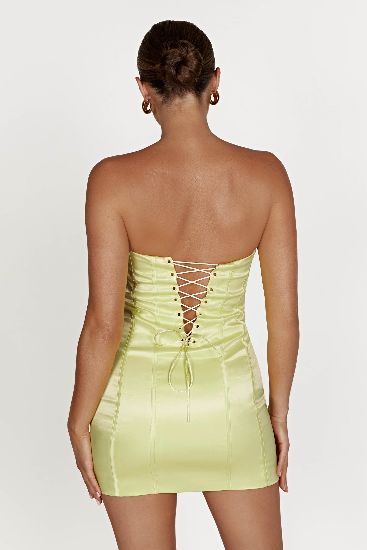 Amaya Lace Up Corset Mini Dress - Lemon