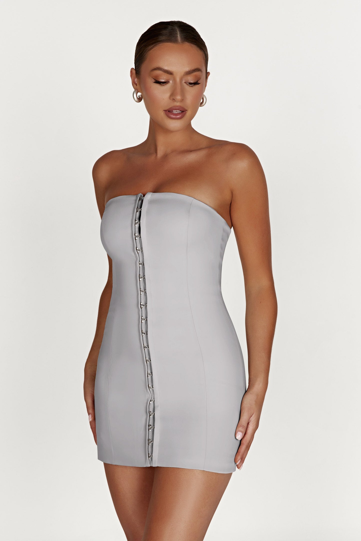 Ornella Hook And Eye Mini Dress - Grey