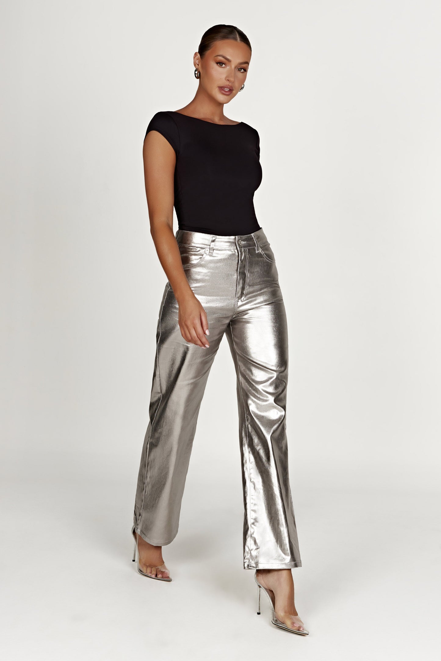 Minnie Metallic Straight Jean - Silver