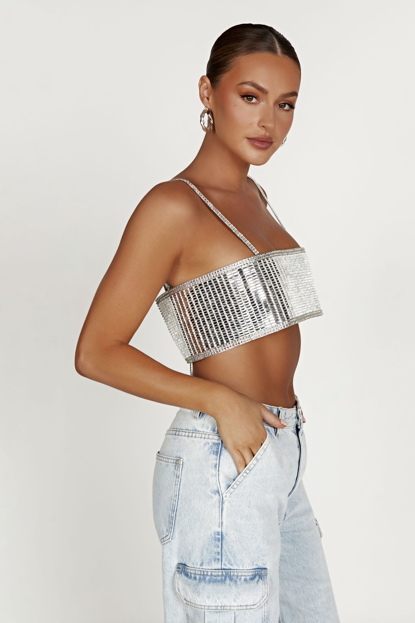 Miriam Mirror Crop Top - Silver