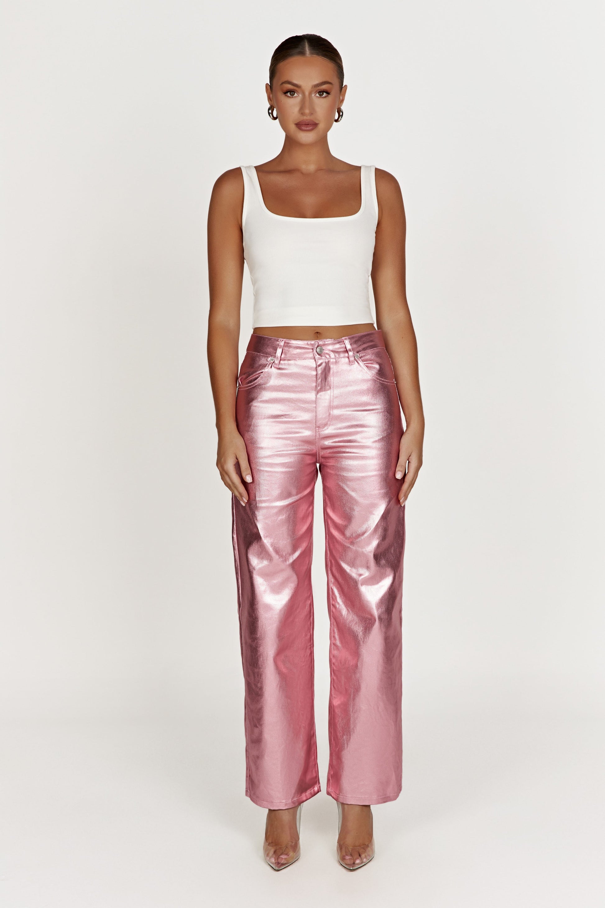 Minnie Metallic Straight Jean - Metallic Pink #3