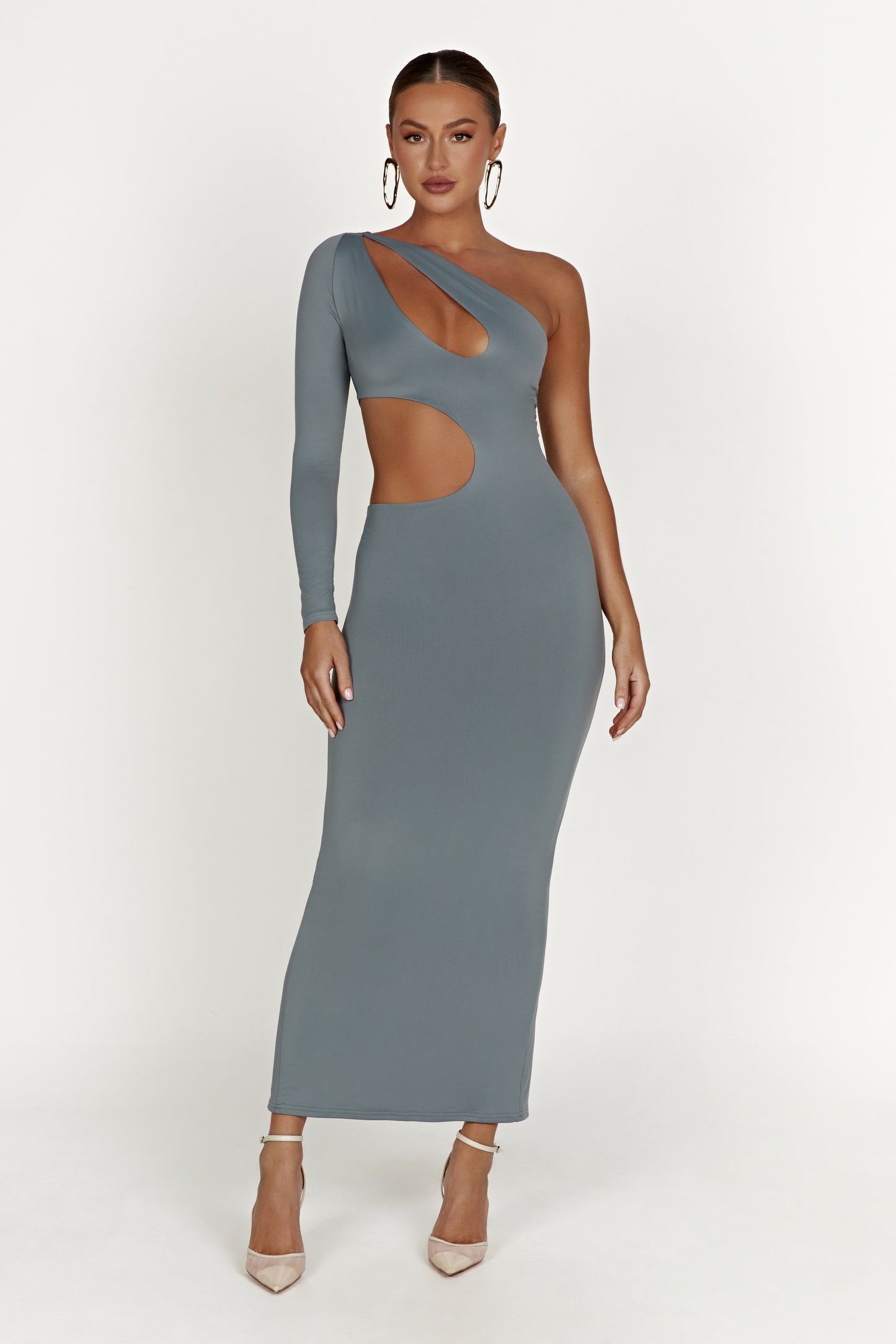 Joyce Recycled Nylon Cut Out Maxi Dress - Light Charcoal