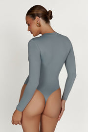 Delilah Recycled Nylon Long Sleeve Crew Neck Bodysuit - Light Charcoal