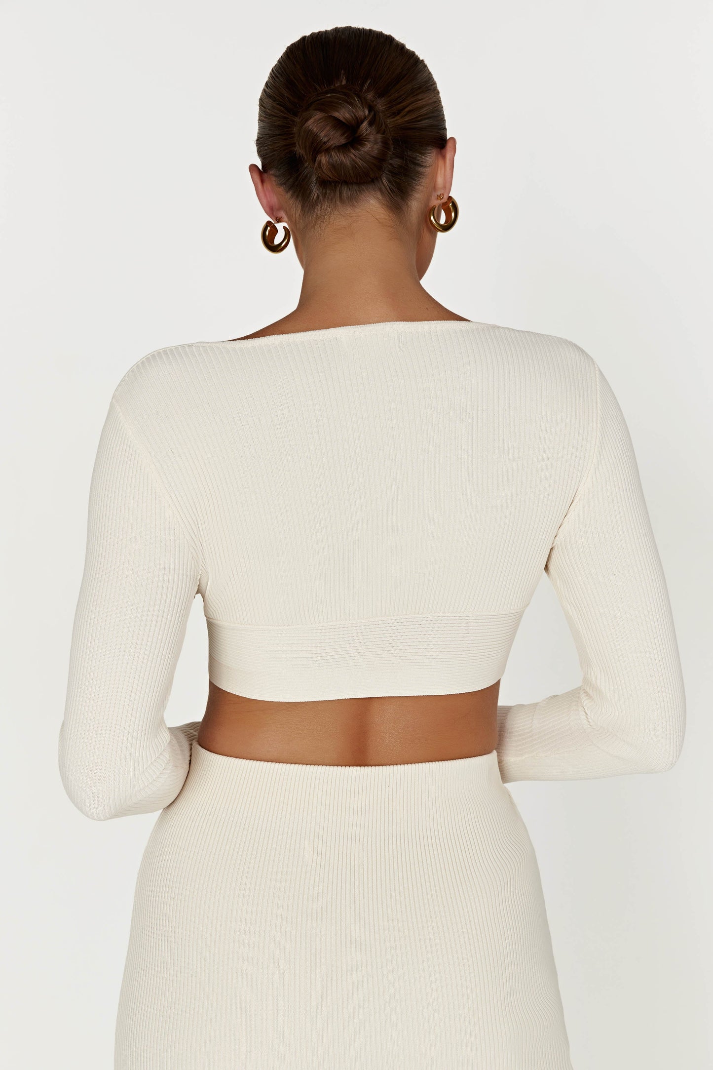 Kaesha Long Sleeve Twist Front Knit Top - Bone