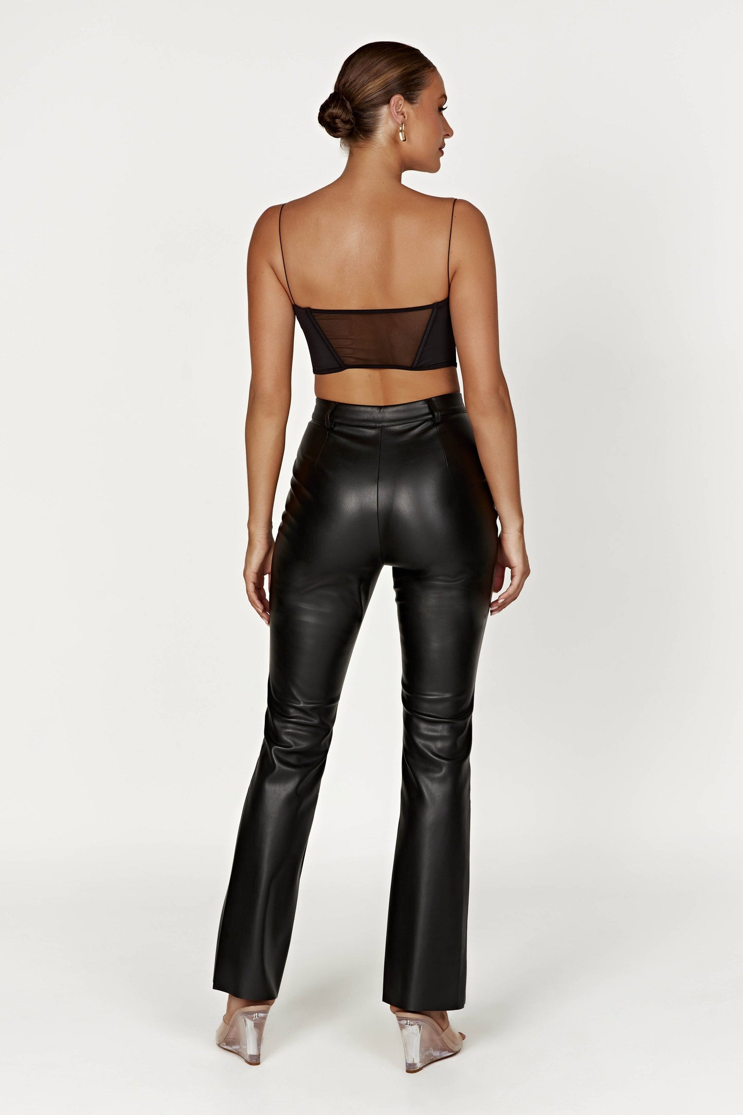 Tyra Straight Leg Faux Leather Pants - Black