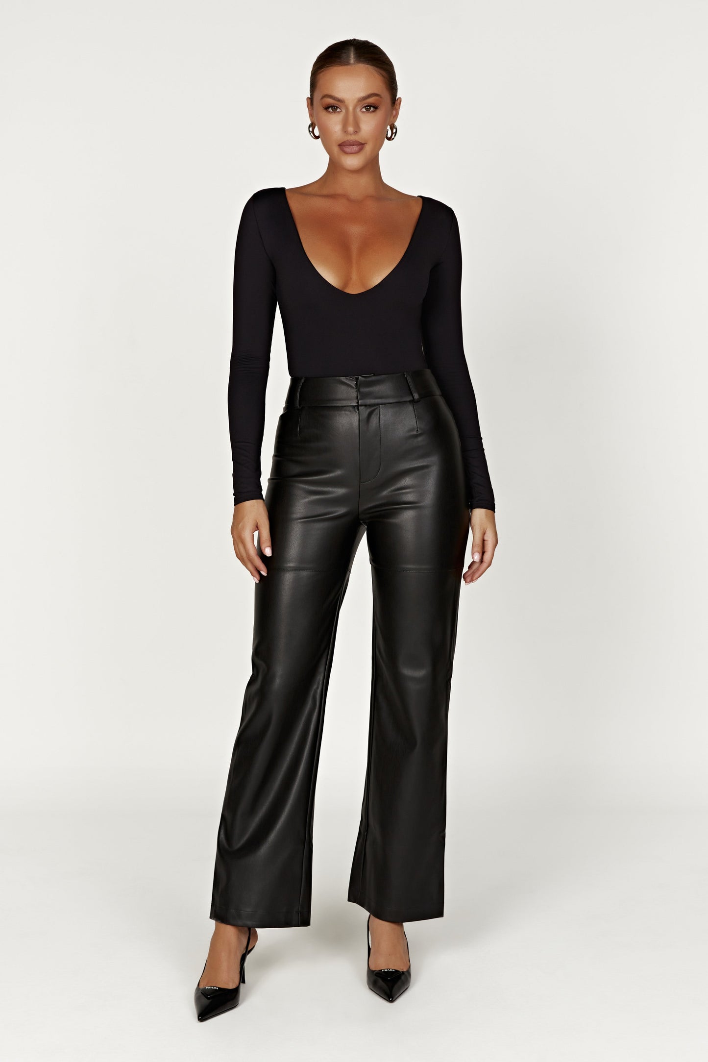 Nia Long Sleeve V Neck Bodysuit - Black