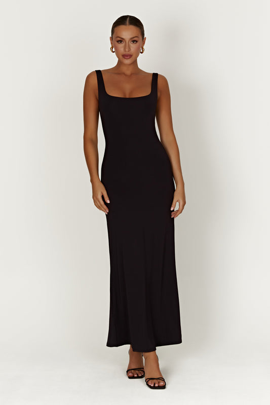 Aubree Fishtail Maxi Dress - Black