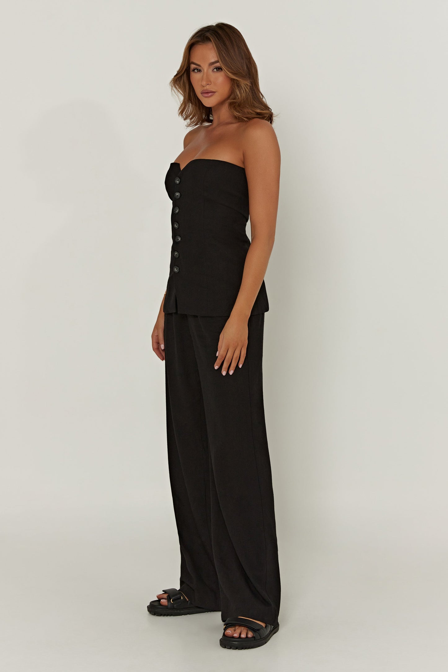 Innis Linen Longline Strapless Top - Black