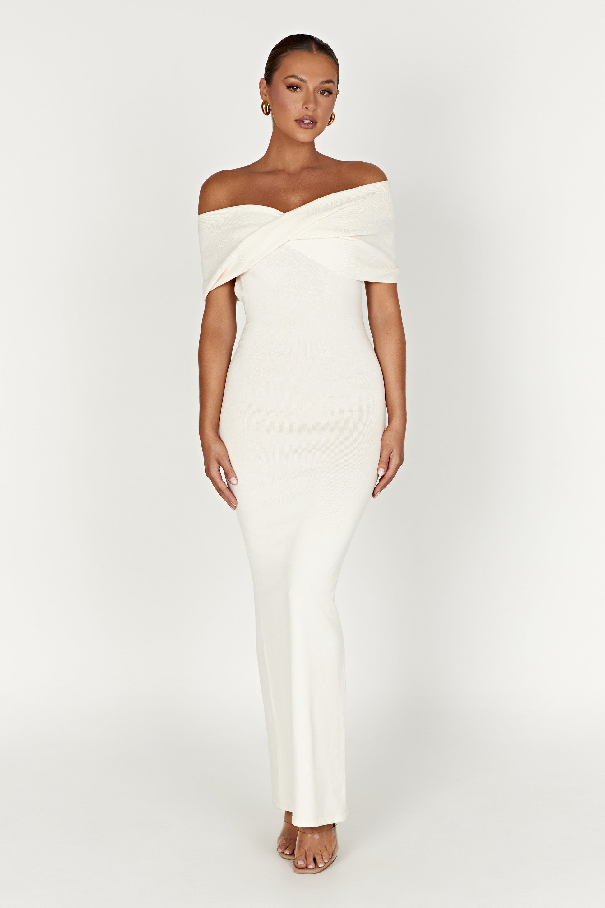 Terese Off Shoulder Knit Maxi Dress - Cream #7