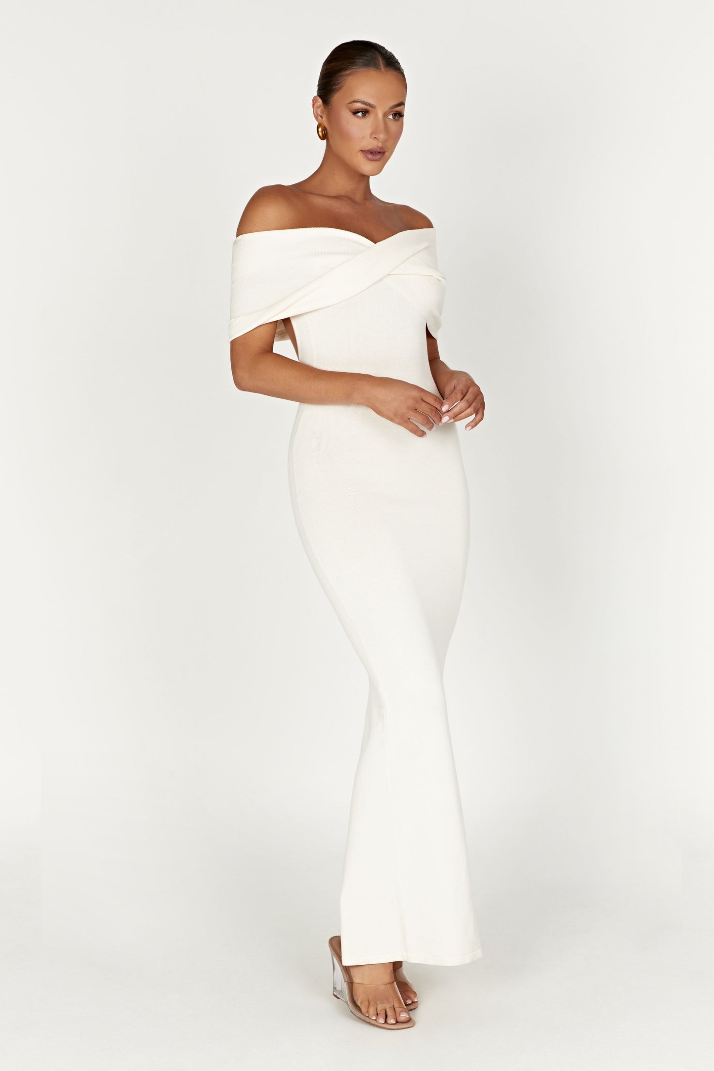 Terese Off Shoulder Knit Maxi Dress - Cream