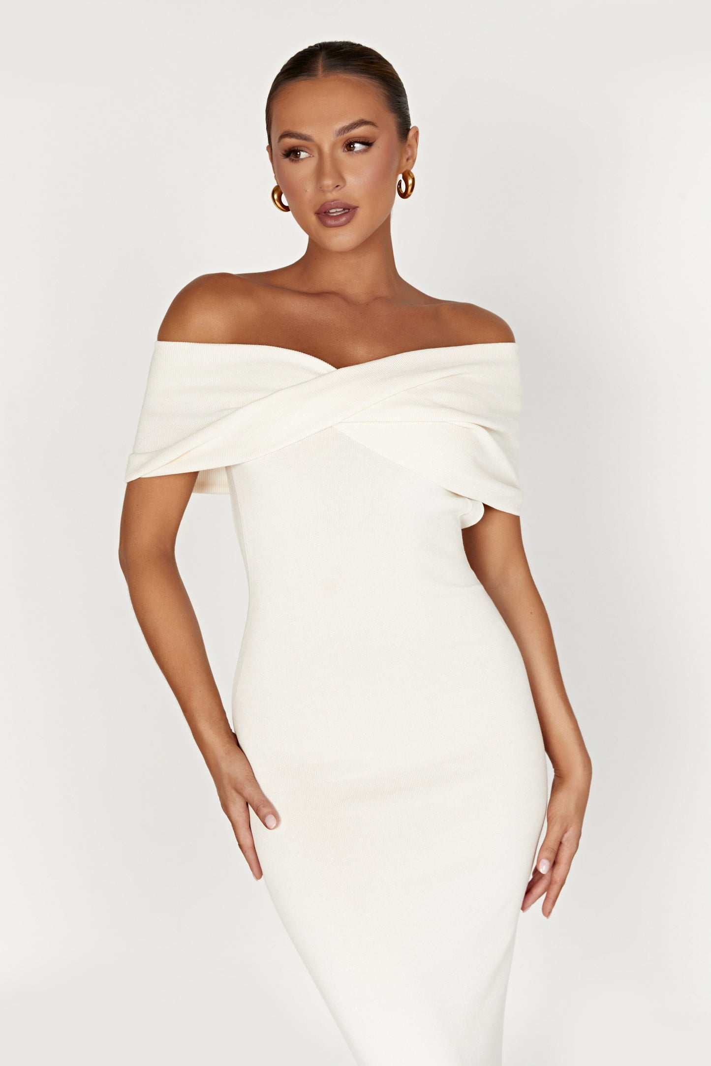 Terese Off Shoulder Knit Maxi Dress - Cream