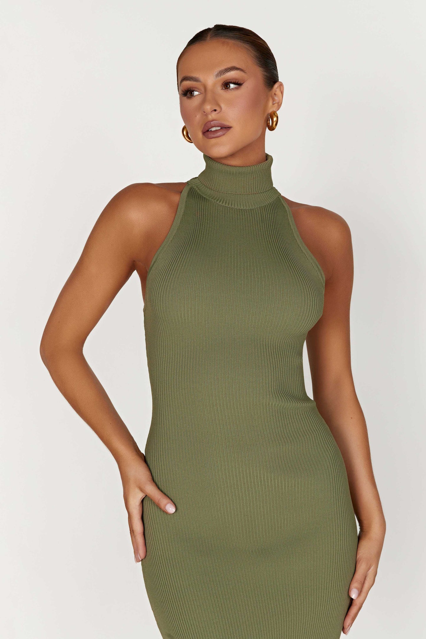 Connie Turtleneck Knit Midi Dress - Olive