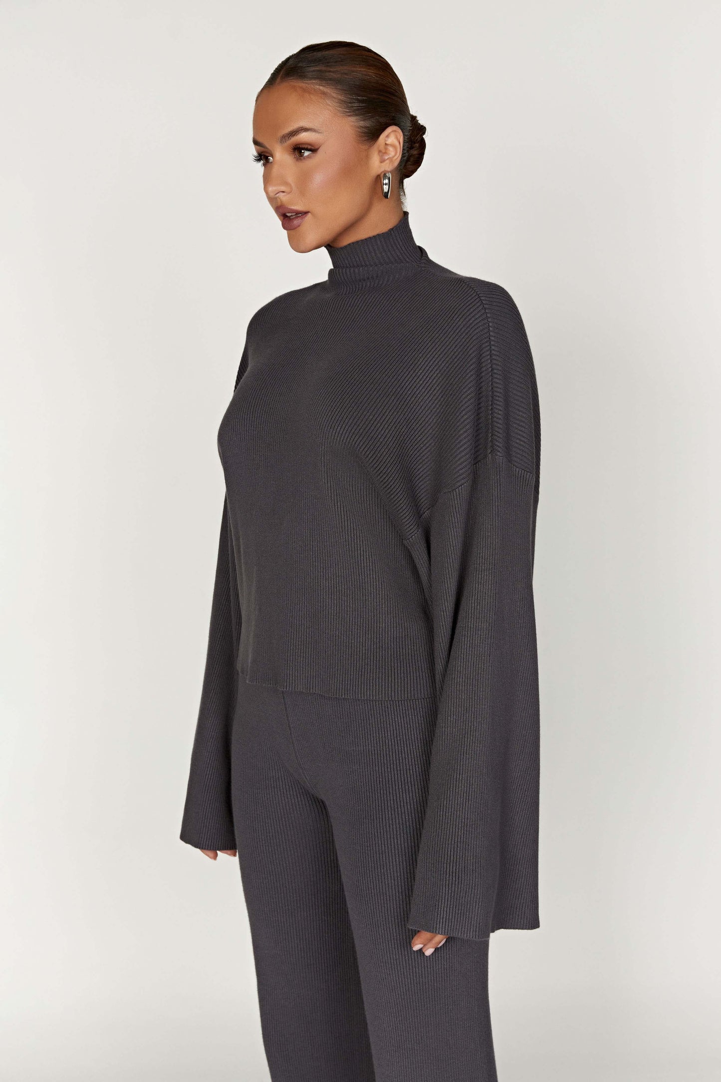 Winona Turtleneck Knit Top - Charcoal