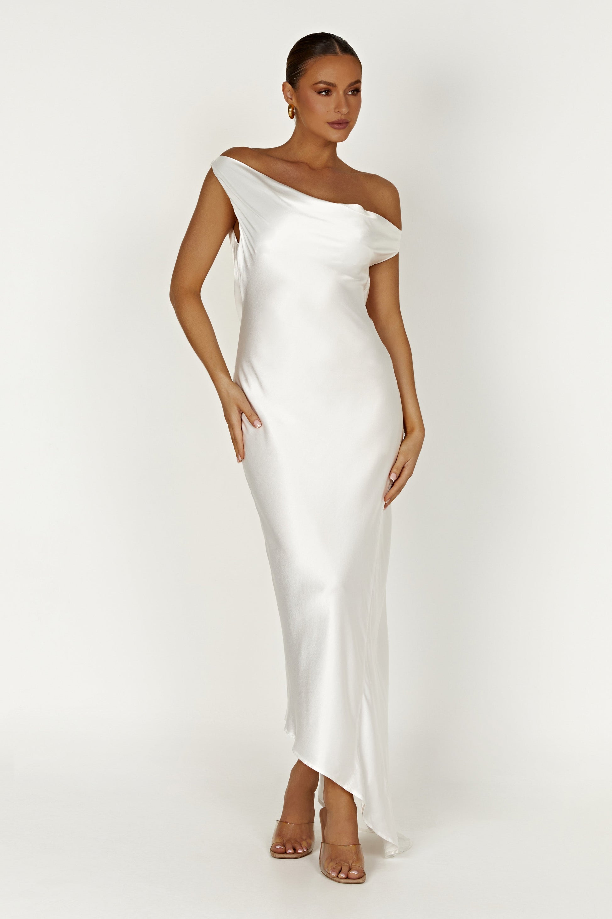 Yvette Slip Maxi Dress With Asymmetrical Hem - White #3
