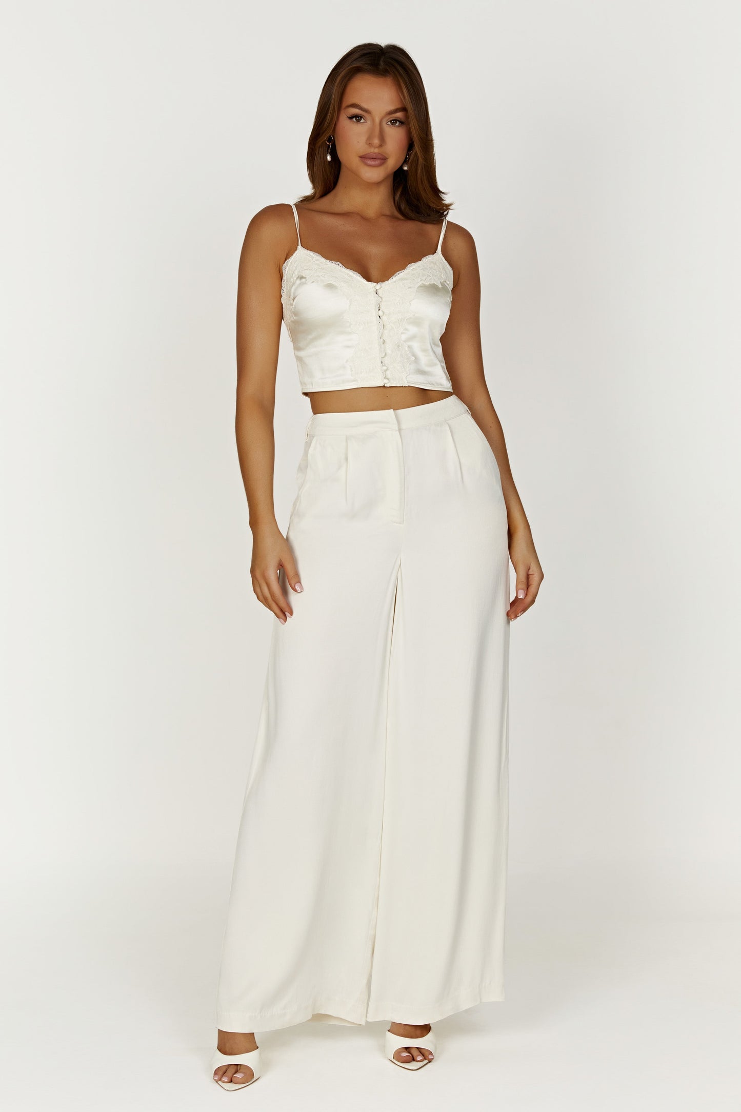 Bailey Lace Satin Cami Top - Ivory