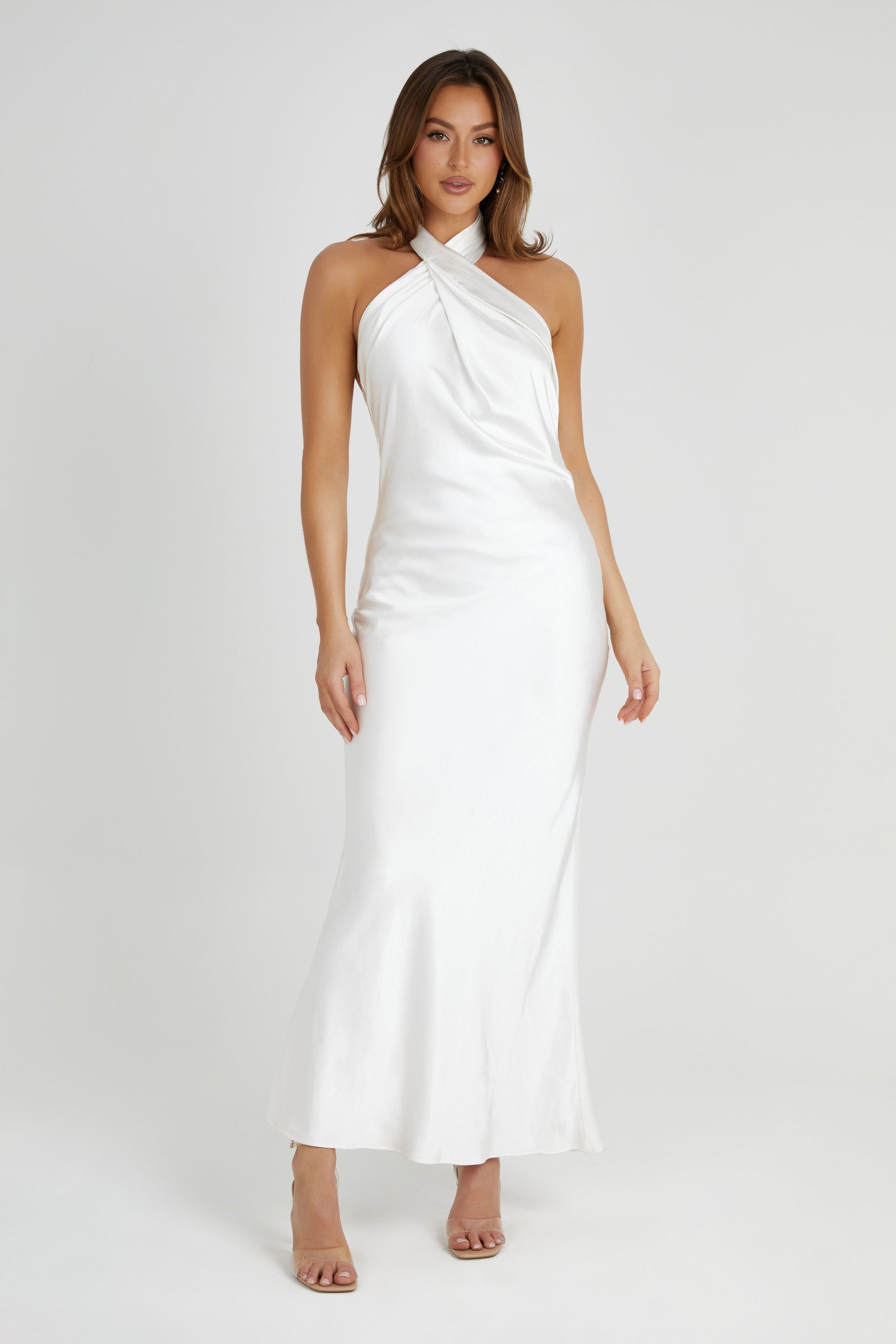 Laura Halter Satin Gown - White #4