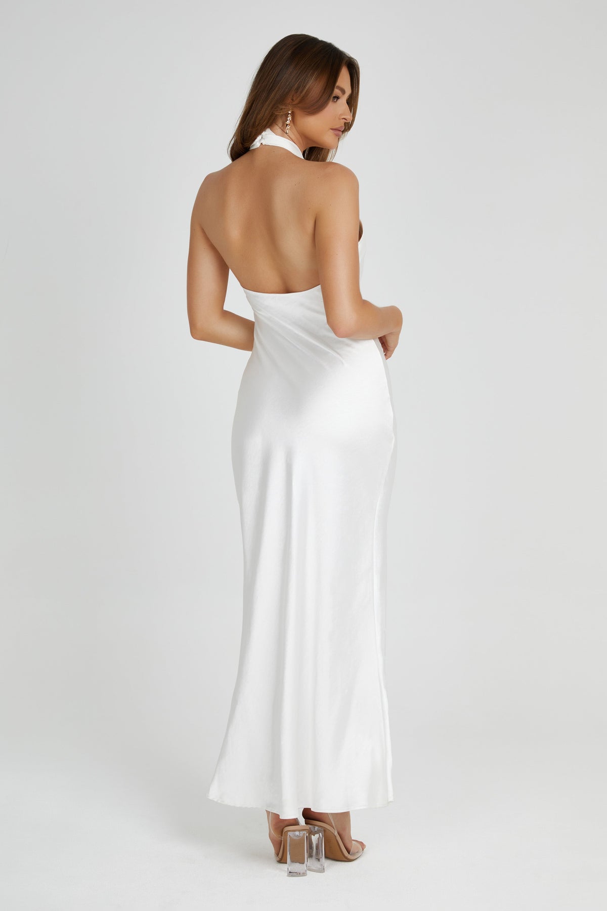 Laura Halter Satin Gown - White #2