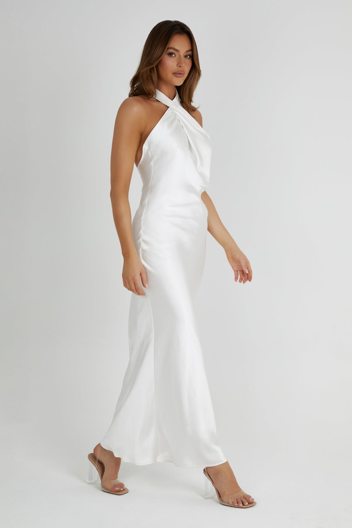 Laura Halter Satin Gown - White #5