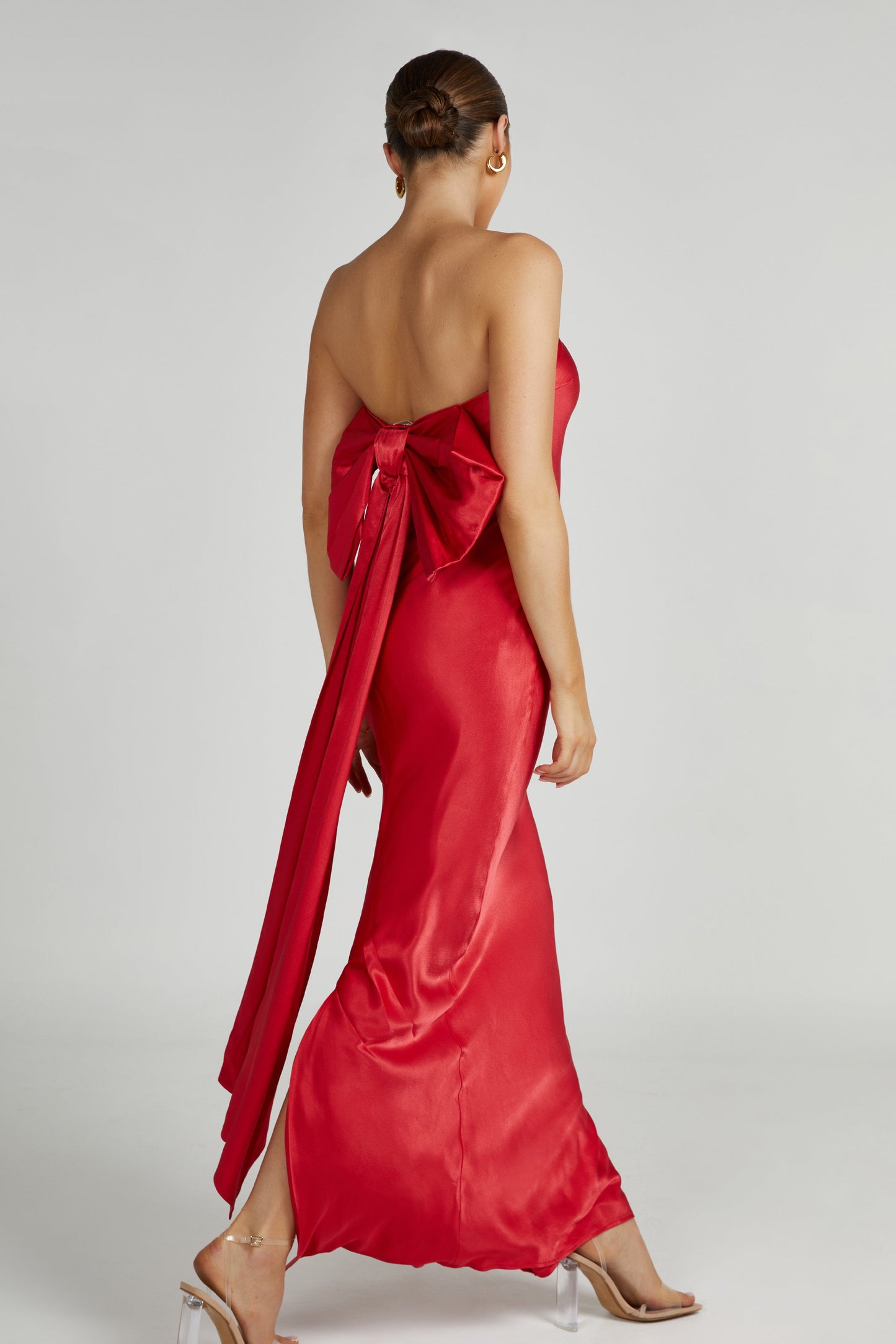 Rochelle Bow Back Satin Maxi Dress - Red