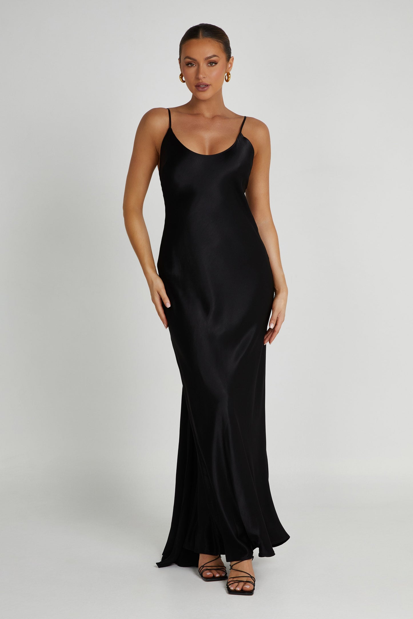 Kailey Low Back Maxi Dress With Detachable Bow Train - Black