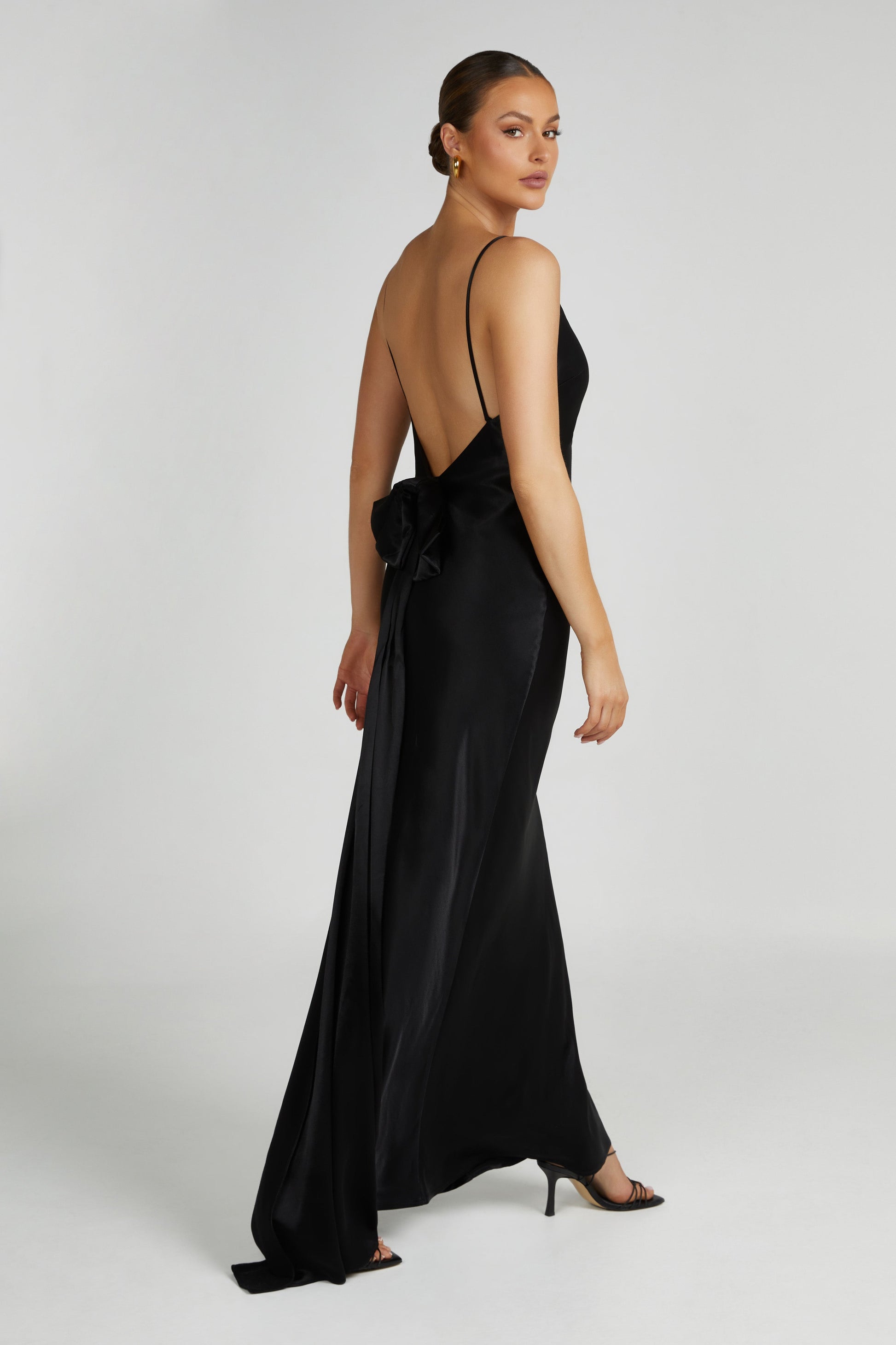 Kailey Low Back Maxi Dress With Detachable Bow Train - Black #3