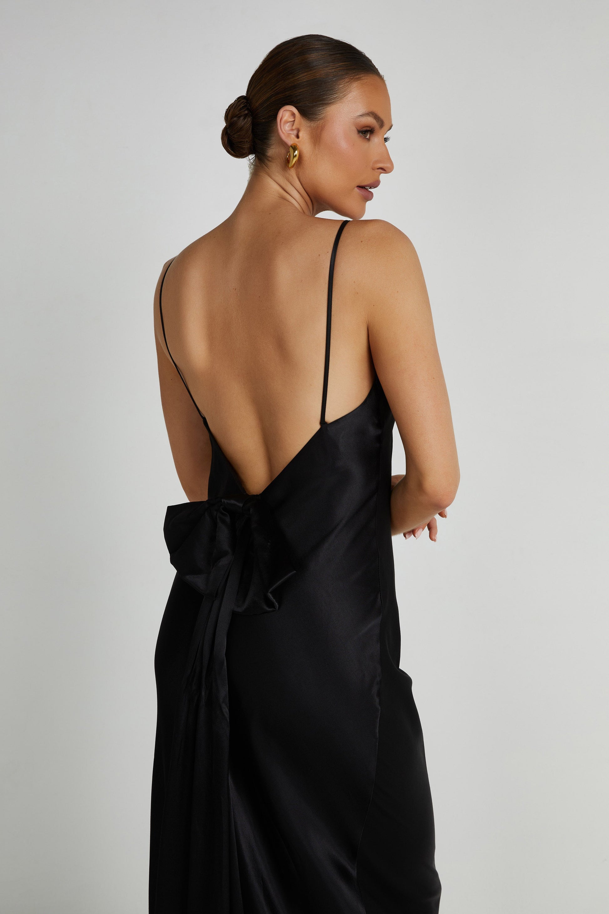 Kailey Low Back Maxi Dress With Detachable Bow Train - Black #4