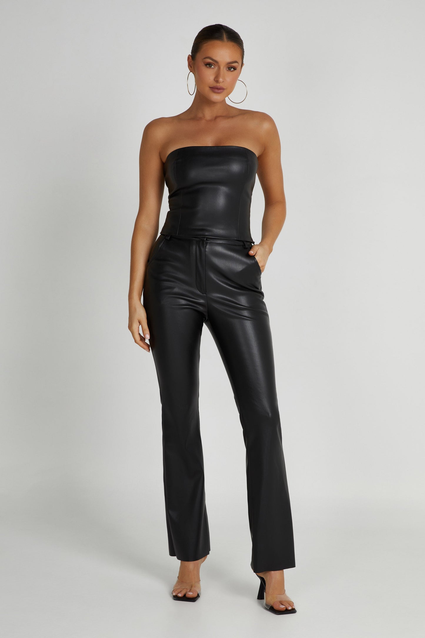 Tyra Straight Leg Faux Leather Pants - Black