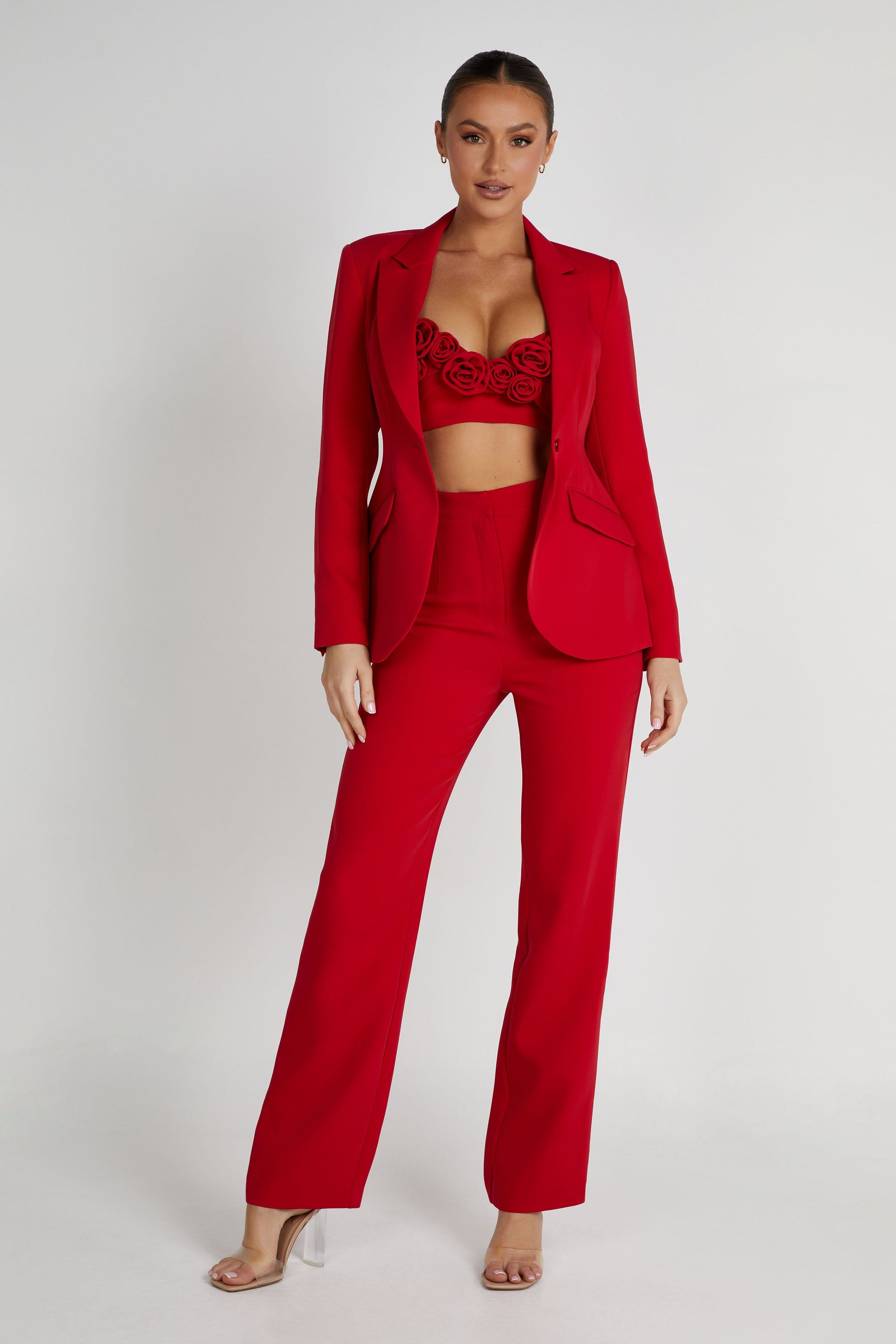 Helda Fitted Cinched Waist Blazer - Red #3