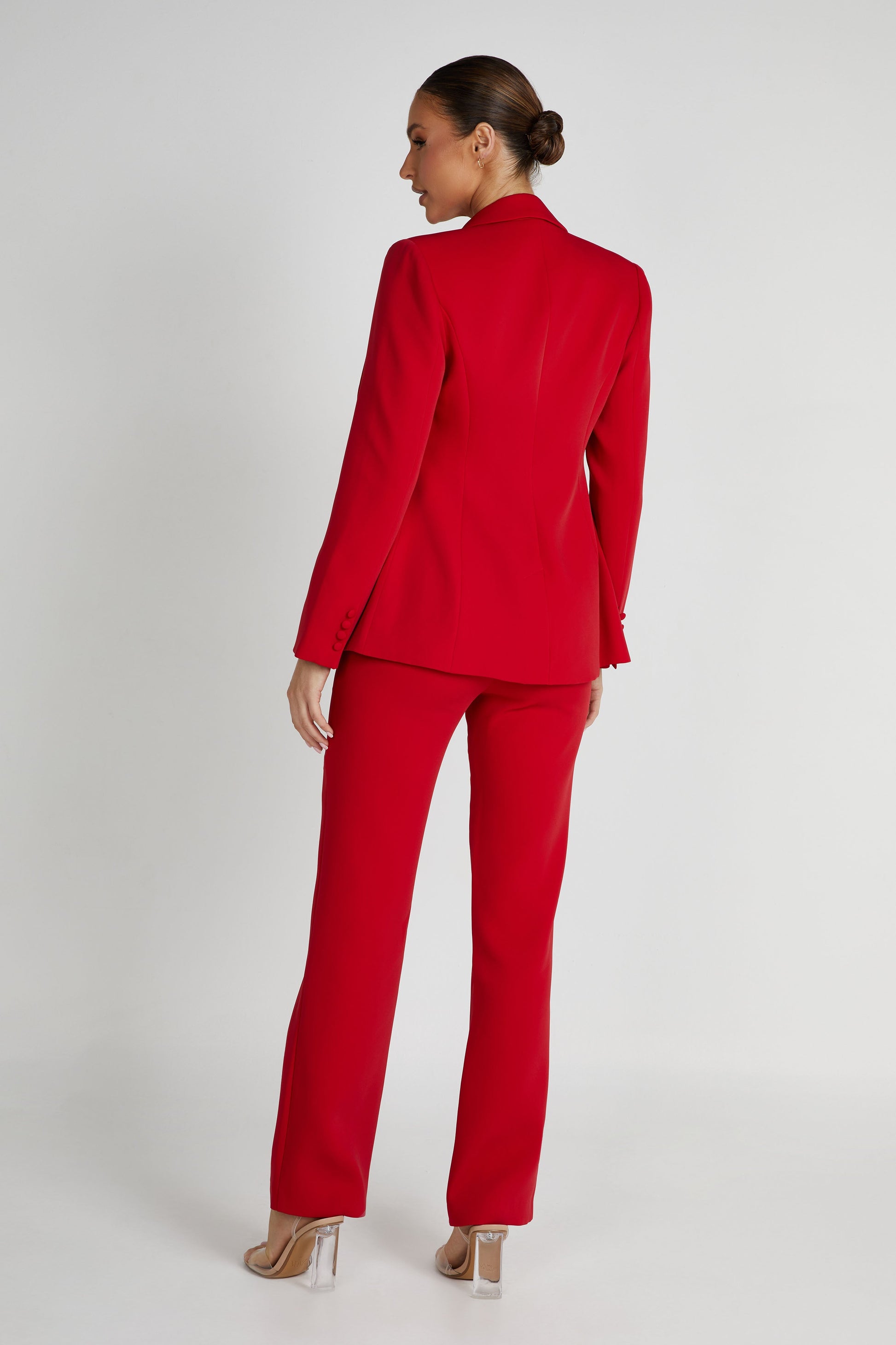 Helda Fitted Cinched Waist Blazer - Red #4