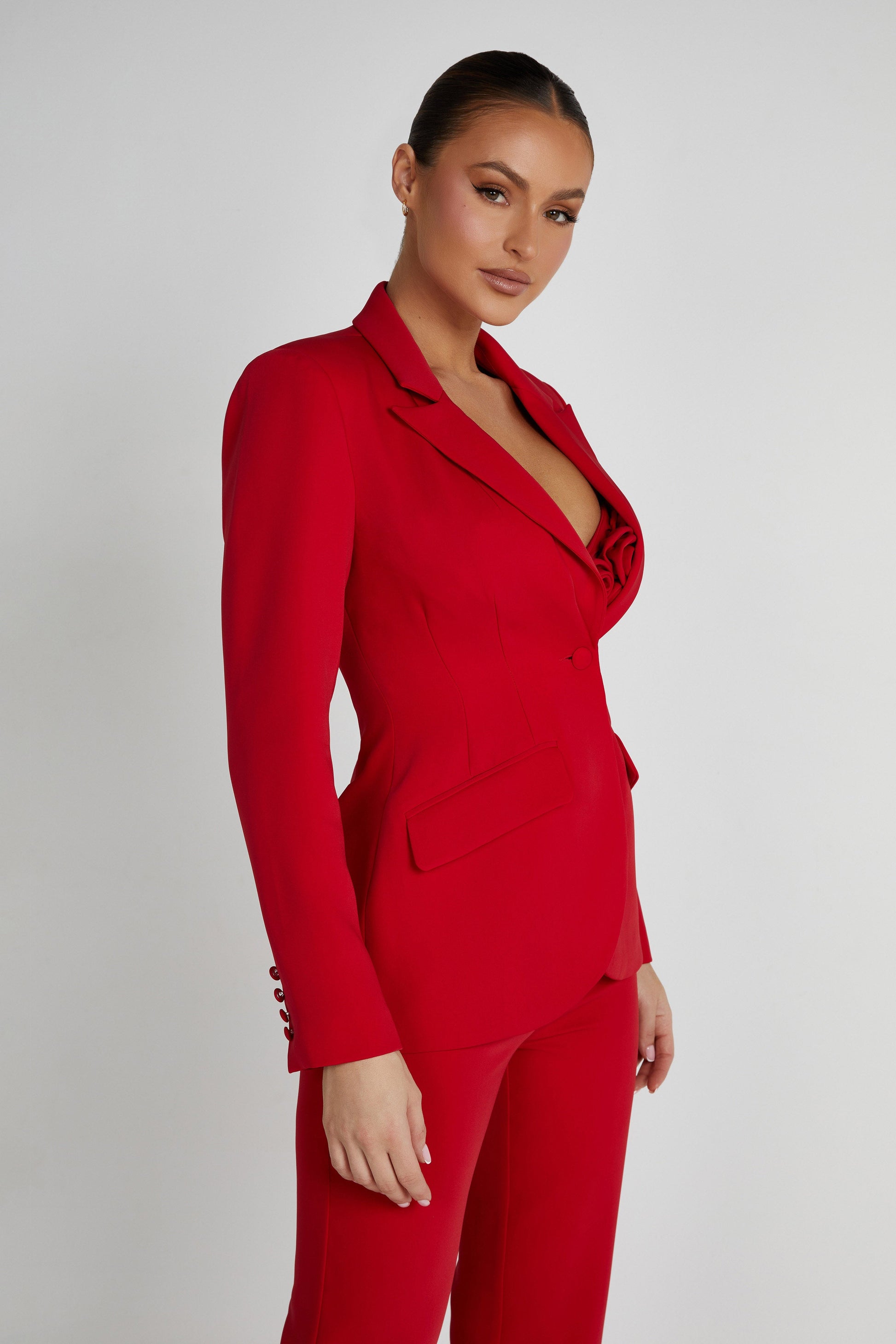 Helda Fitted Cinched Waist Blazer - Red #6