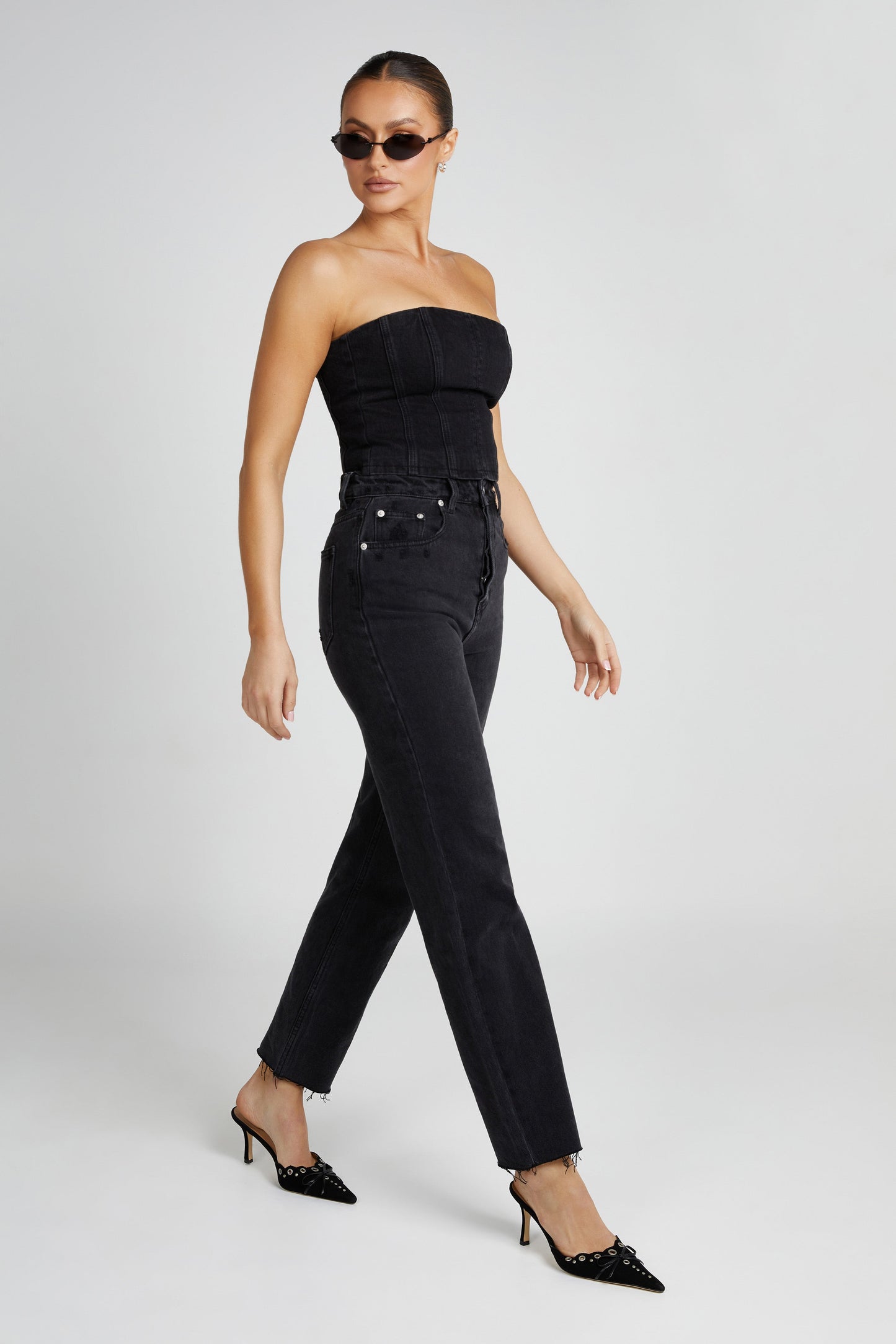 Jordana Denim Tube Top - Washed Black