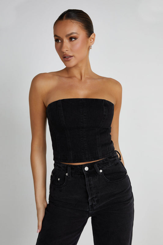 Jordana Denim Tube Top - Washed Black