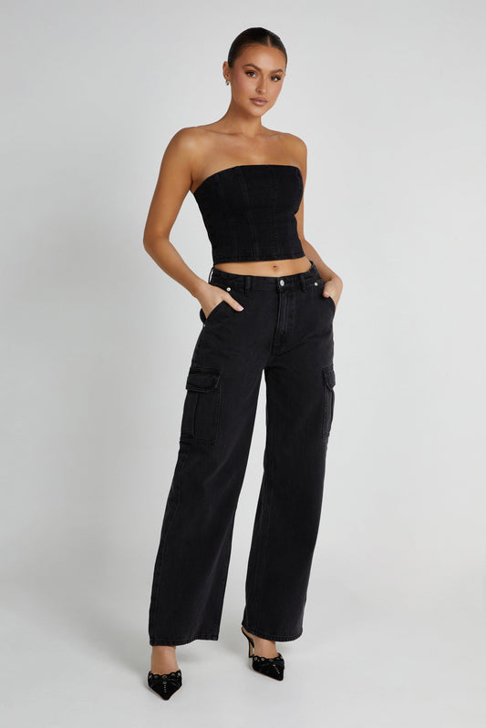 Jagger Mid Rise Oversized Denim Jean - Washed Black