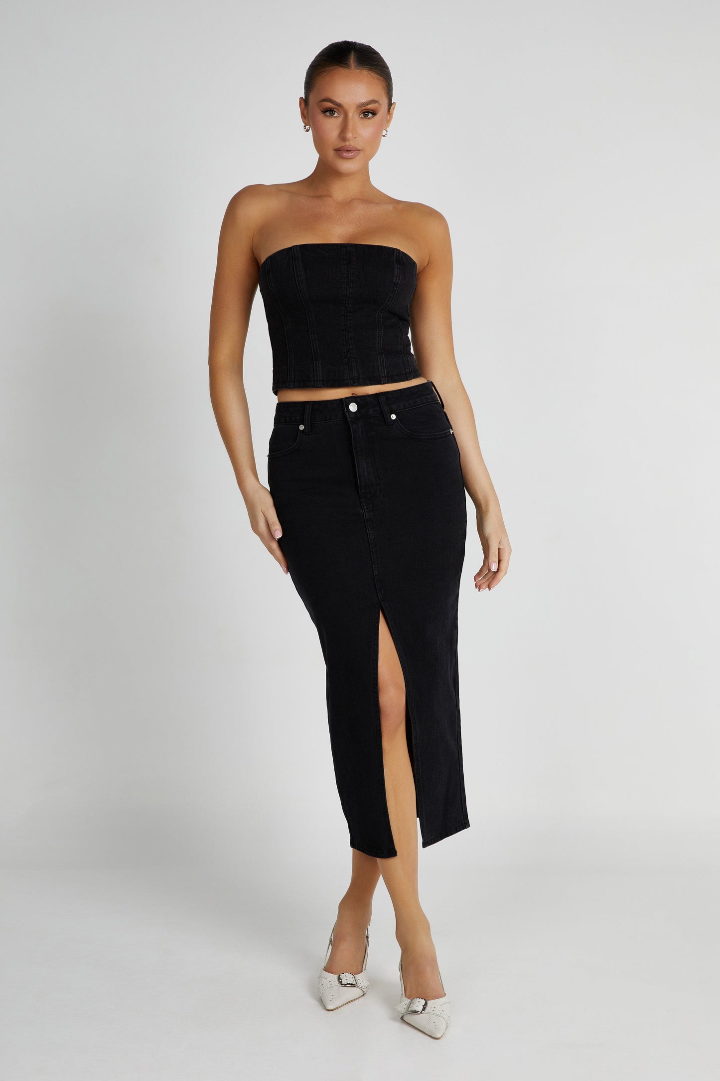 Jordana Denim Tube Top - Washed Black