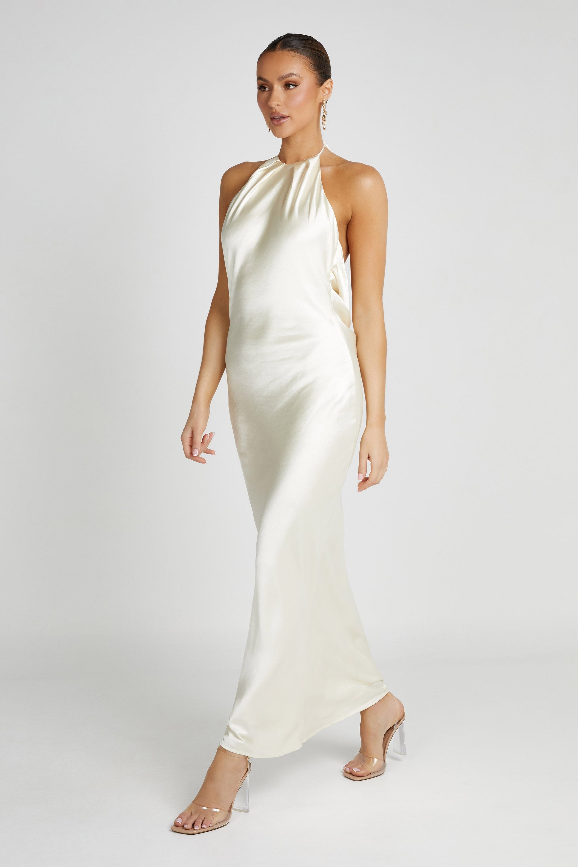 Sammy Satin Halter Maxi Dress - Ivory #5